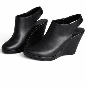 BCBGeneration Black Leather Wedge Booties Slingback